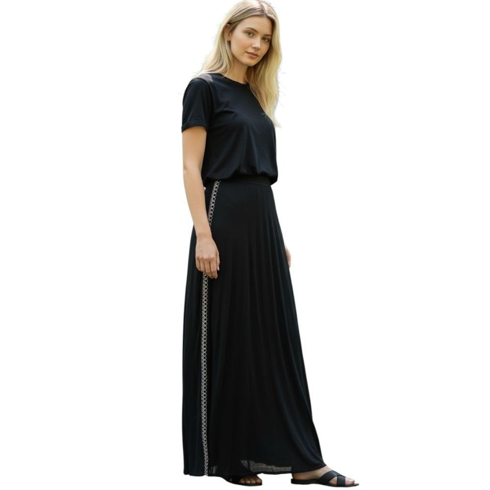 Free People Black Wide Leg Maxi Jumpsuit with Side Trim